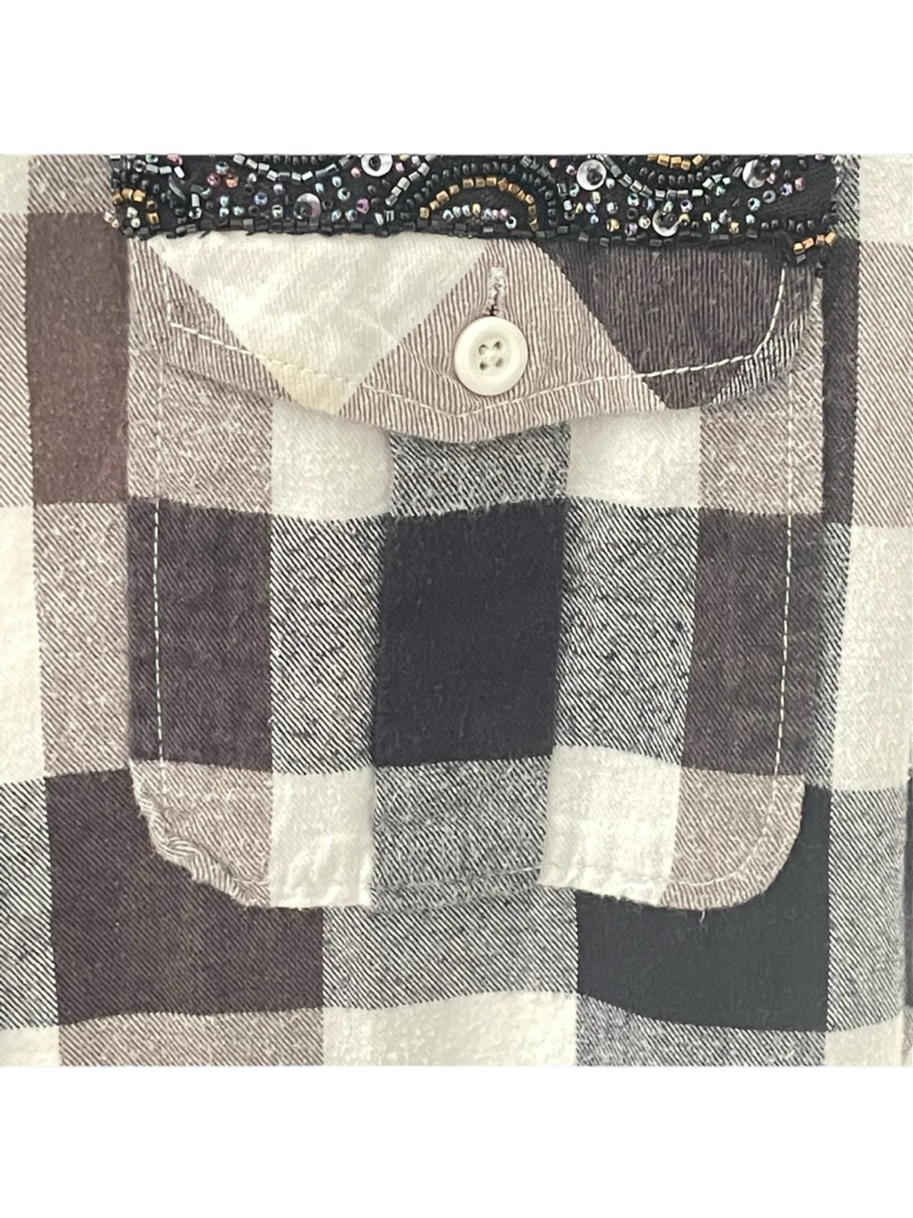 new LF Furst of a Kind 𖣴 Sequin Embellished Flannel Shirt 𖣴 Black Box Plaid 𖣴 OS - Picture 6 of 16